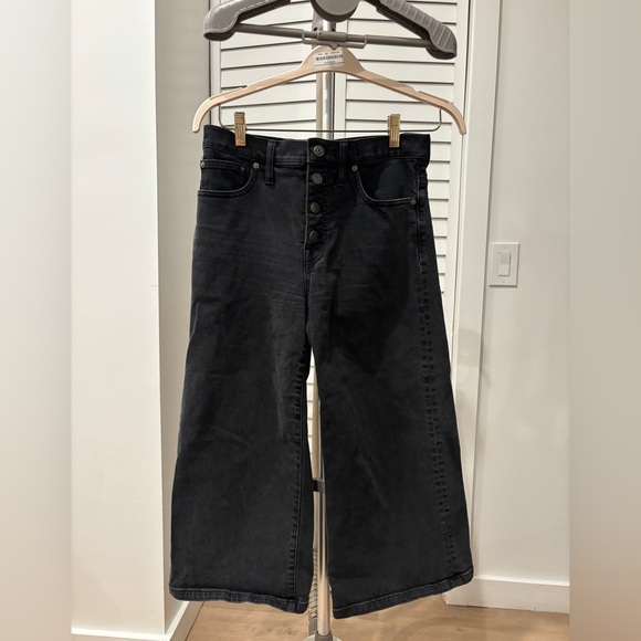 Madewell Denim - Madewell Women’s Dark Gray Wide Leg Crop Jeans with Button Fly
